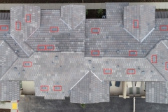 bird's eye view of a finished rooftop taken by drone for a final roof inspection