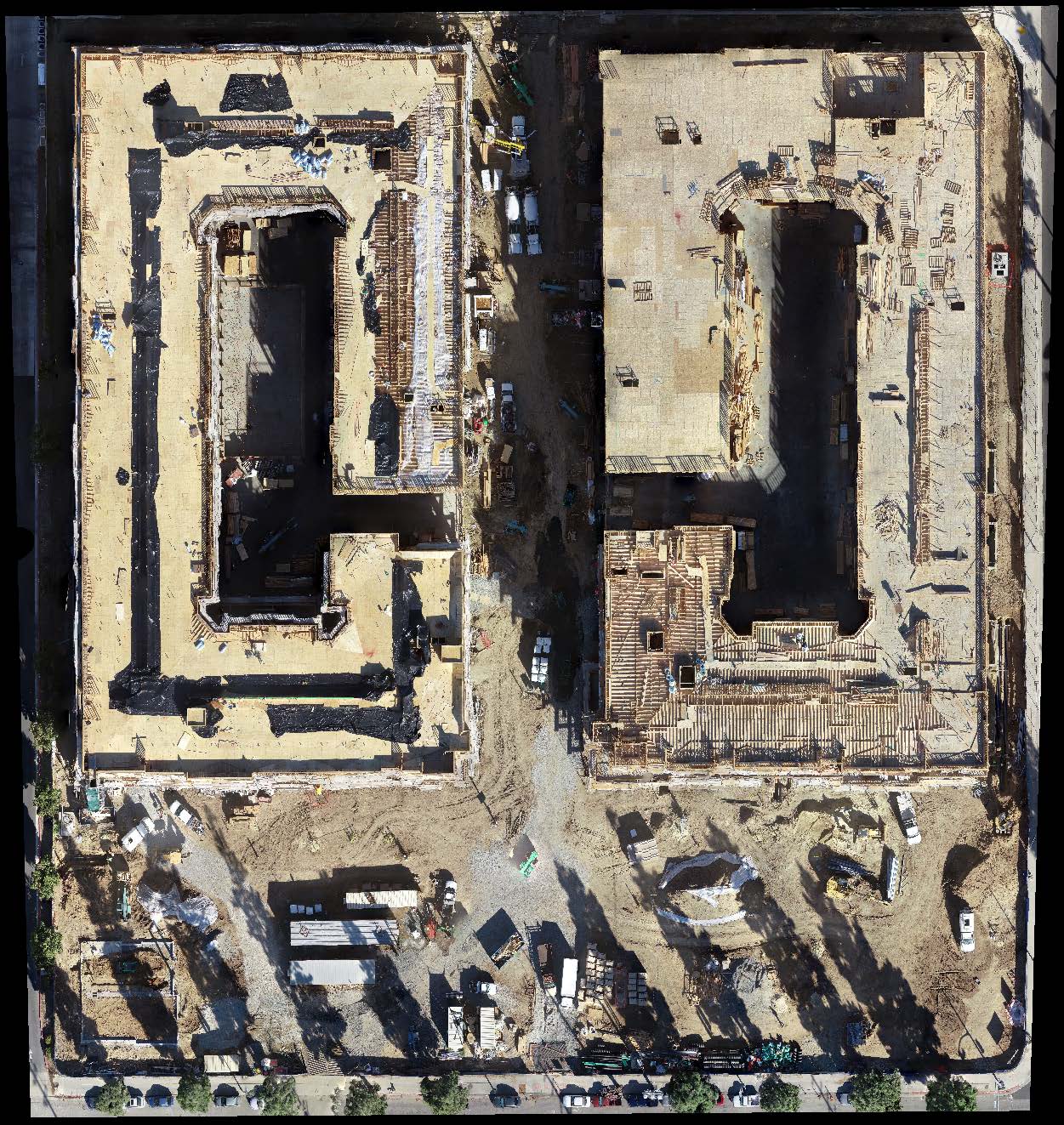 rooftop view of 2 residential buildings under construction used to create Orthomosaics